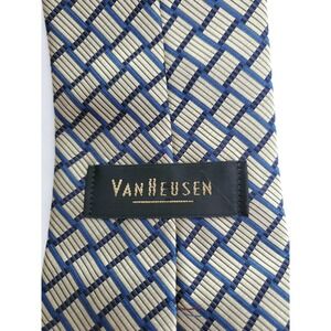 Van Heusen Tie - Gold & Blue Geometric Squares - 100% Silk
